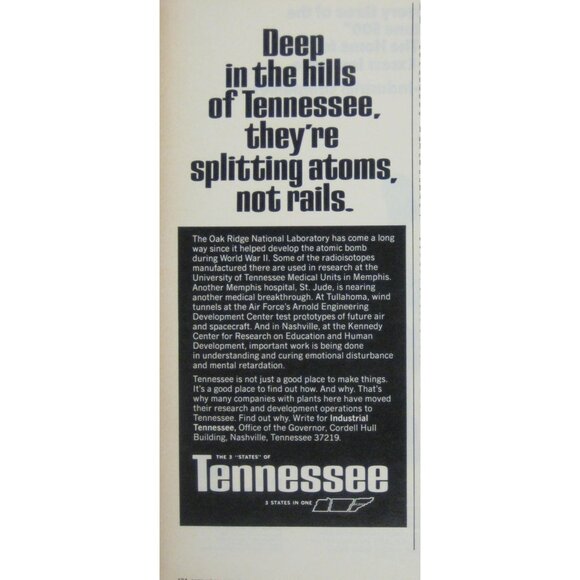 In The Hills Of Tennessee Theyre Splitting Atoms Not Rails Vintage Print 1970s - Picture 1 of 2